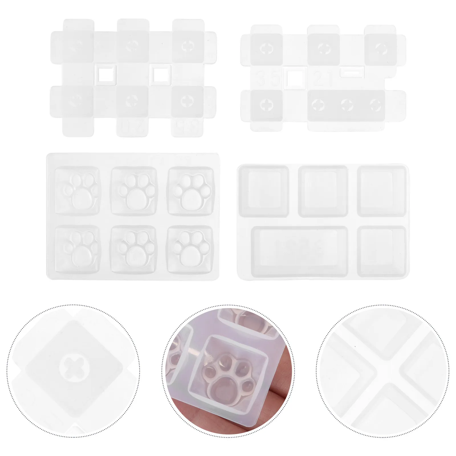 4Pcs Silicone Keyboard Key Mold Set for Crystal Epoxy Resin Crafts High Mirror Transparent Easy Demold DIY Custom Keycap