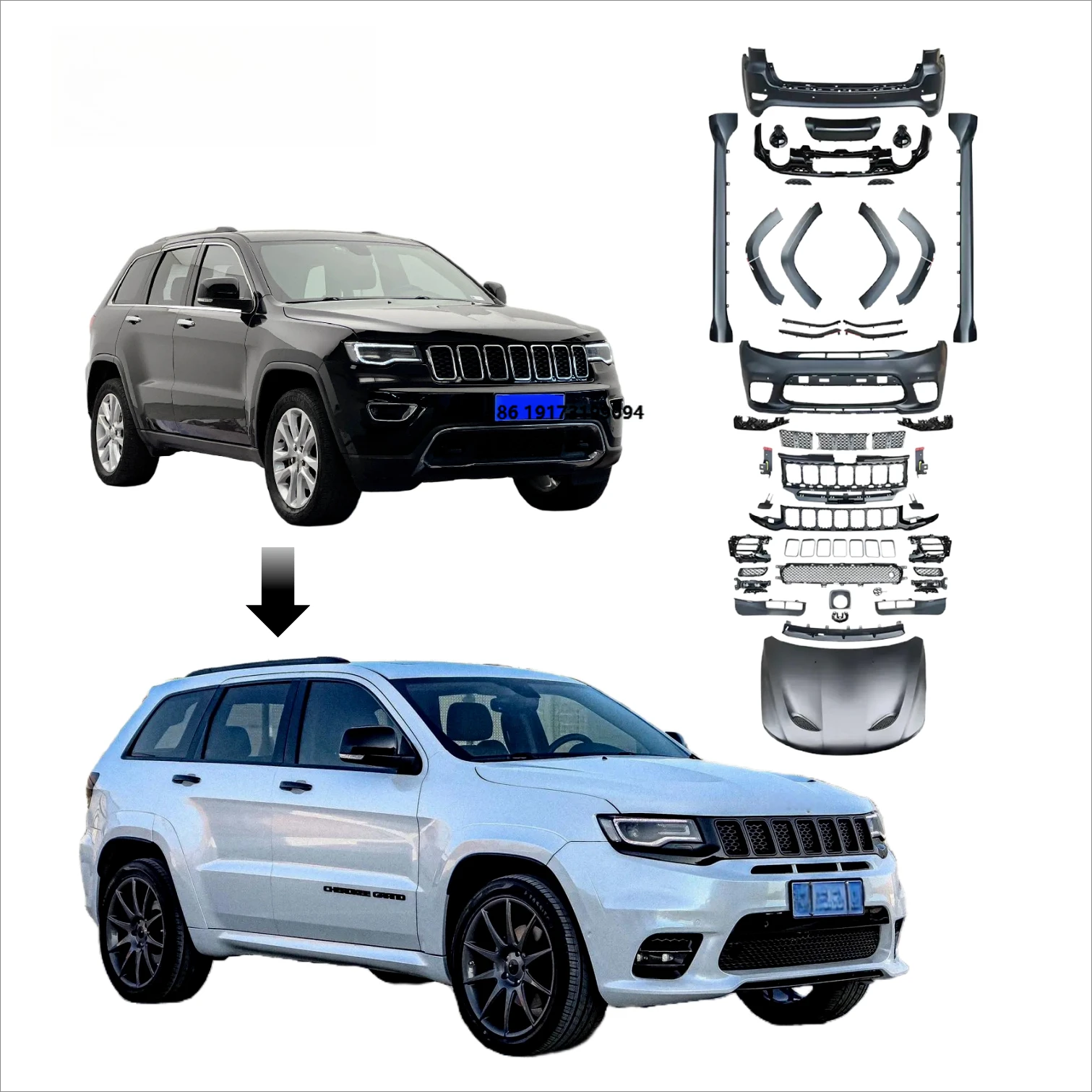 

Bodykit for Grand Cherokee 2014-2021 Upgrade to 2022 SRT-8 Kit High Quality Bumper Grill Car Accessories