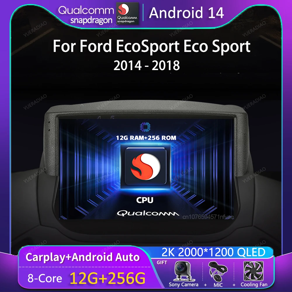 

Автомобильный радиоприемник Android 14 Carplay для Ford EcoSport Eco Sport 2014 2015 2016 2017 2018, GPS-рекордер, мультимедийный плеер 4G + BT DSP