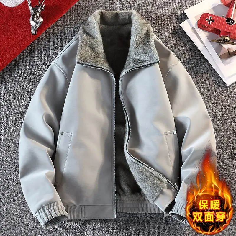 Fur and Leather Integrated 2025 New Parkas American Light Luxury New Jacket Winter Suede Men's Fleece Thick Casual Retro Coat