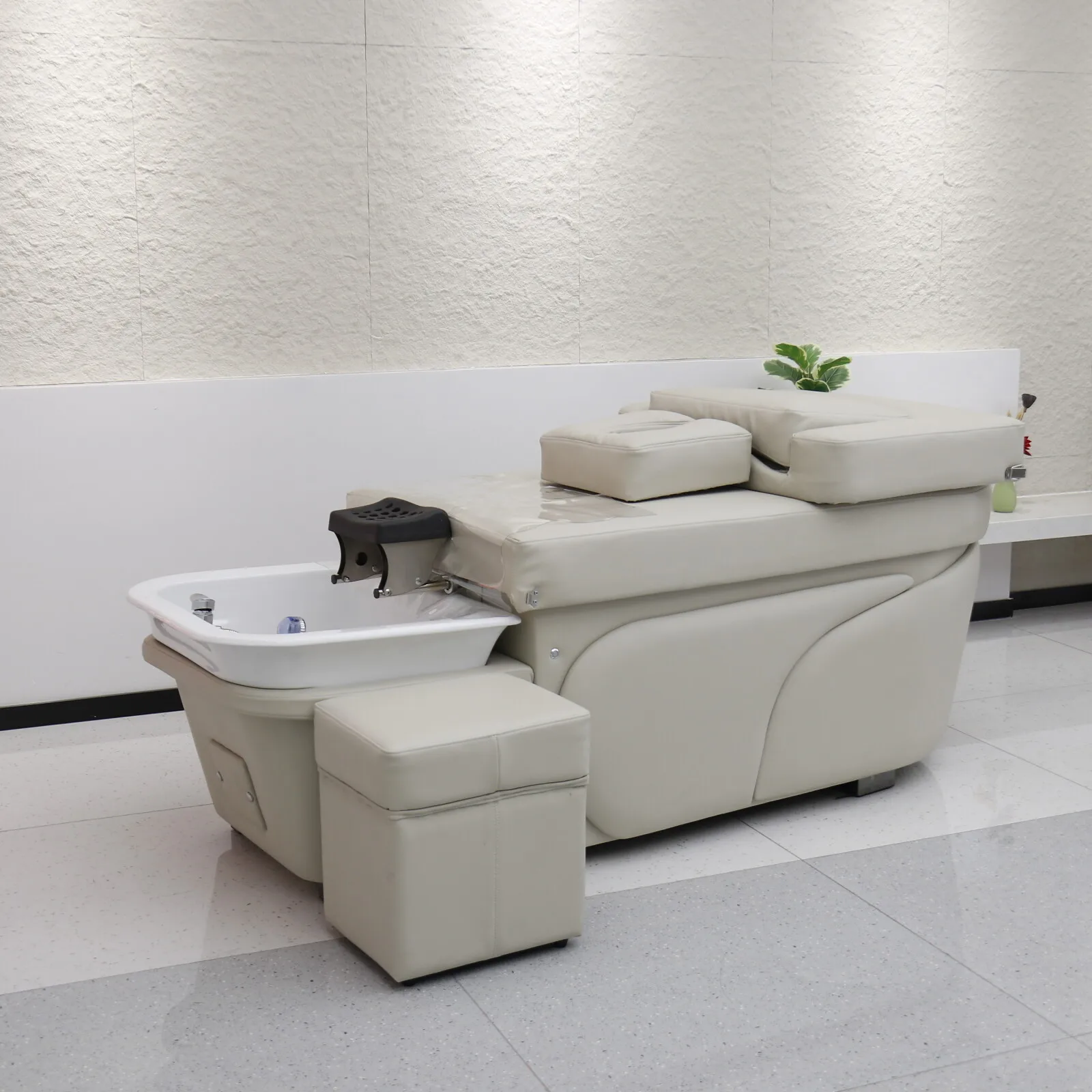 Elegant Hair Washing Shampoo Bed Beauty Salon Head Spa Massage Bed With Stool Ceramic