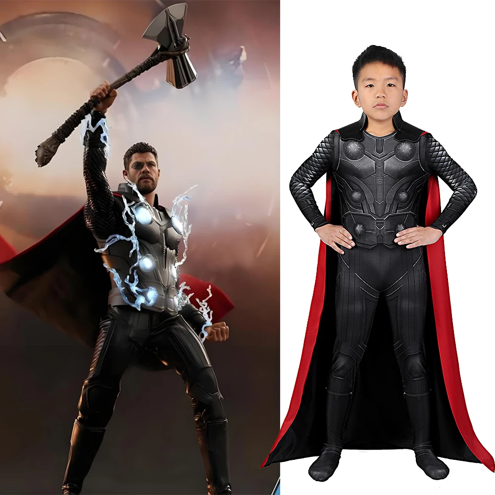

Kids Avengers Infinity War Cosplay The God of Thunder Saul Costumes 3D Printed Spandex Zentai Outfit Halloween Bodysuit for Kids