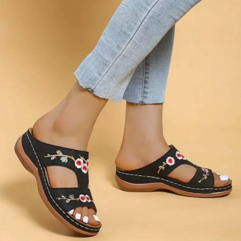 Summer Women Wedge Sandals Premium Orthopedic Open Toe Vintage Leather Casual Female Platform Retro Shoes