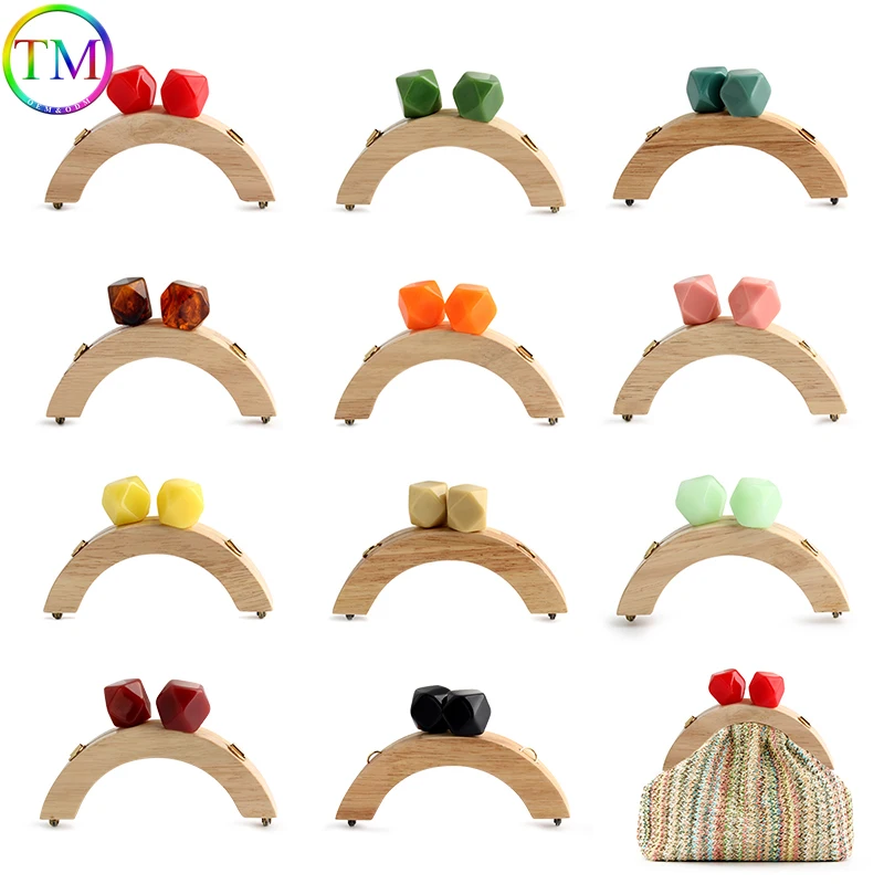 1-5-10PCS 13.5x8.5cm Candy Resin Bead Wooden Purse Frame For Making Kiss Clasp Obag Handles Shoulder Sewing Brackets Accessories