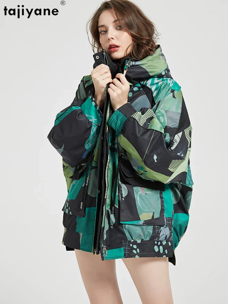 Piumini stampati in cartone animato tagico per donna 2023 inverno 90% piumini d'oca bianchi parka con cappuccio di media lunghezza fodera staccabile