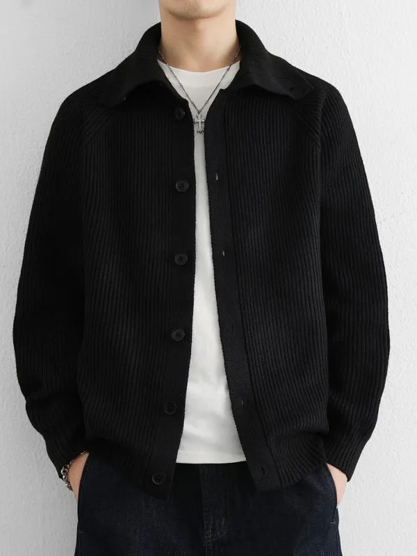 

Spring Autumn 2025 Men's Knitted Cardigan Faionable Collared Sweater Versatile Long Sve Warm Breathable Polyester Blend