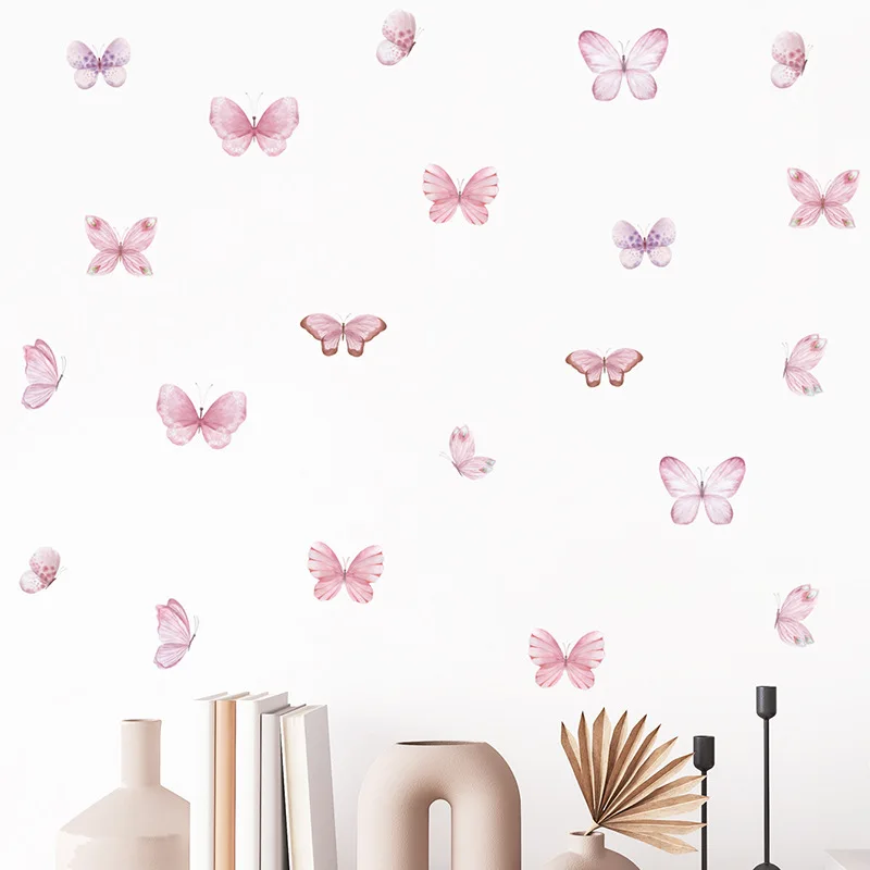 17pcs Watercolor Butterfly Wall Stickers for Girls Room Kids Bedroom Wall Decals Living Room Baby Nursery Room Decor Wallpaper