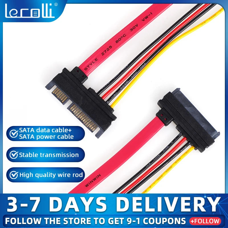 

Lecolli SATA Extender Cable 22Pin Male To Female 7+15 Pin Serial SATA Power And Data Cable Combo Extension Cables Cord 50CM