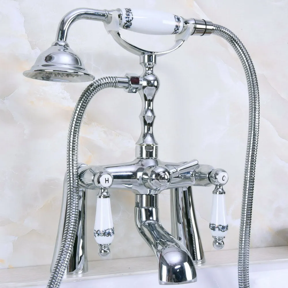 Imagem -03 - Chrome Torneira Torneira Misturador Torneira Banheira Clawfoot Handshower Deck Mount Lna114