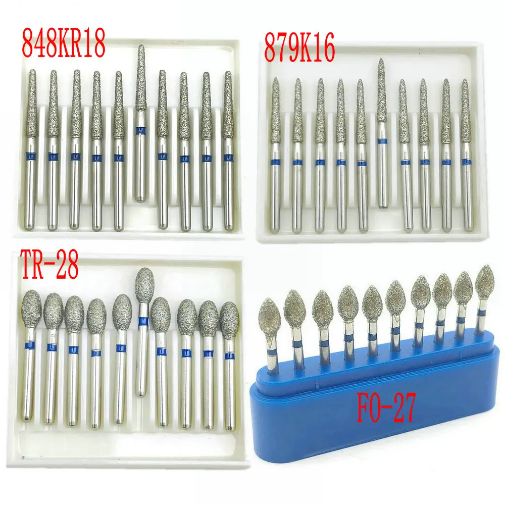 Fraises dentaires à tige diamantée FG, haute vitesse, pièce à main, outils de dentiste, 20 styles au choix, 1.6mm, 10 pièces par boîte