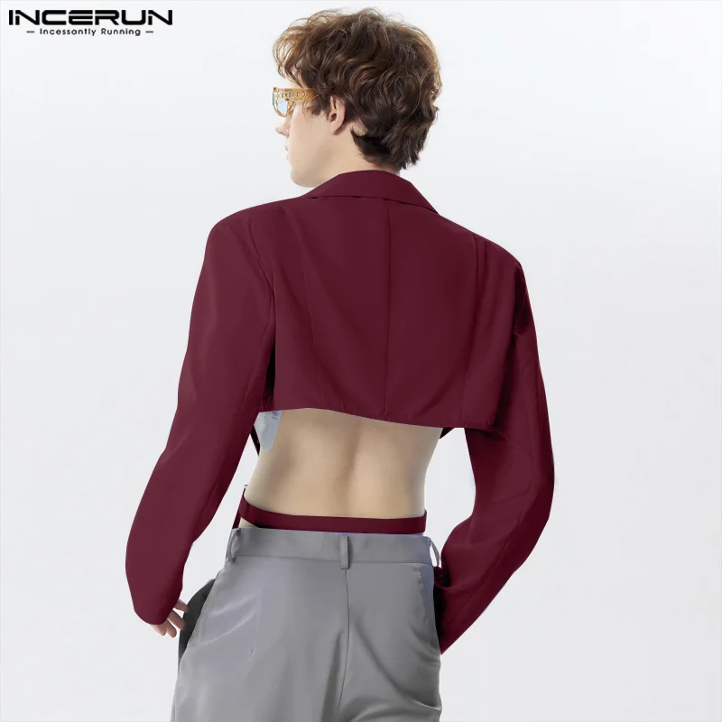 INCERUN Men Irregular Blazer Solid Color Lapel Long Sleeve One Button Casual Suits Men Streetwear 2024 Fashion Crop Coats S-5XL