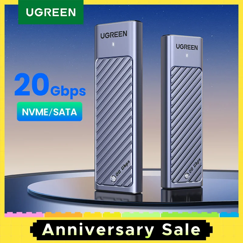 UGREEN-M.2 SSD 케이스 NVMe SATA SSD 인클로저 어댑터, 10Gbps USB 3.2 Gen2 USB C 외부 인클로저 M 및 B & M 키 지원