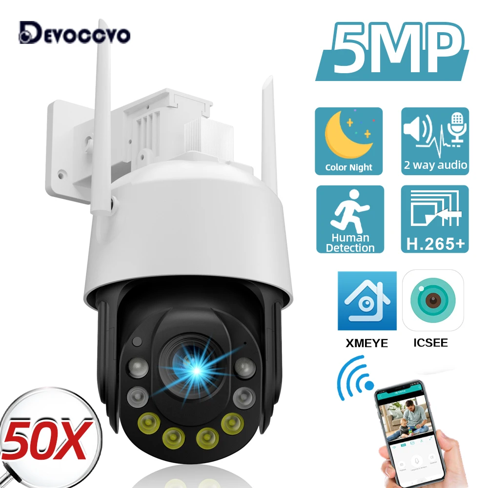 50x Optical Zoom Wifi Security Surveillance Camera Outdoor 5MP Wireless CCTV Human Detection WiFi PTZ IP Dome Camera 2 Way Audio