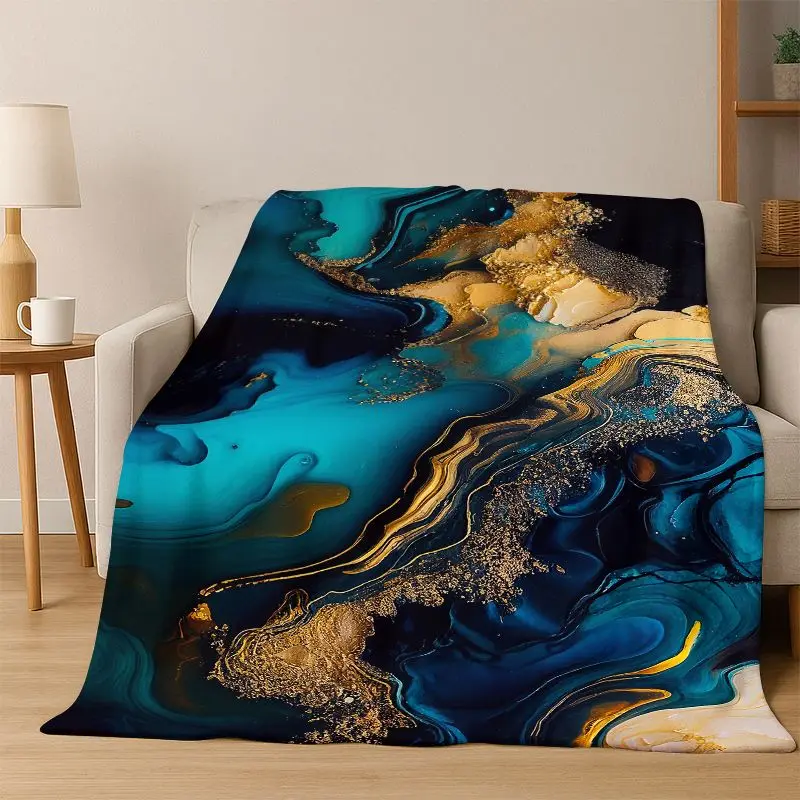 Luxuriöse Marmor-Decke in Gold und Schwarz, Weiche Warme Flanell-Decke, Wurfdecke für Schlafzimmer, Wohnzimmer, Bett, Reisen und Picknick