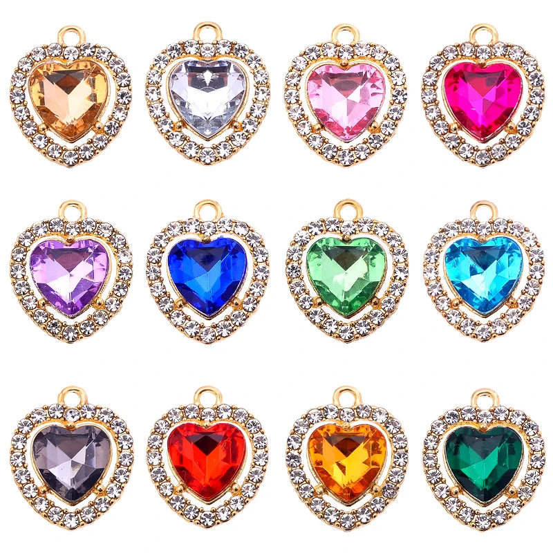 

Colorful Alloy Charm Jewelry Materials Gold Acrylic Heart Pendant 20Pcs Bracelet Jewelry Making Supplies DIY Necklace Earrings