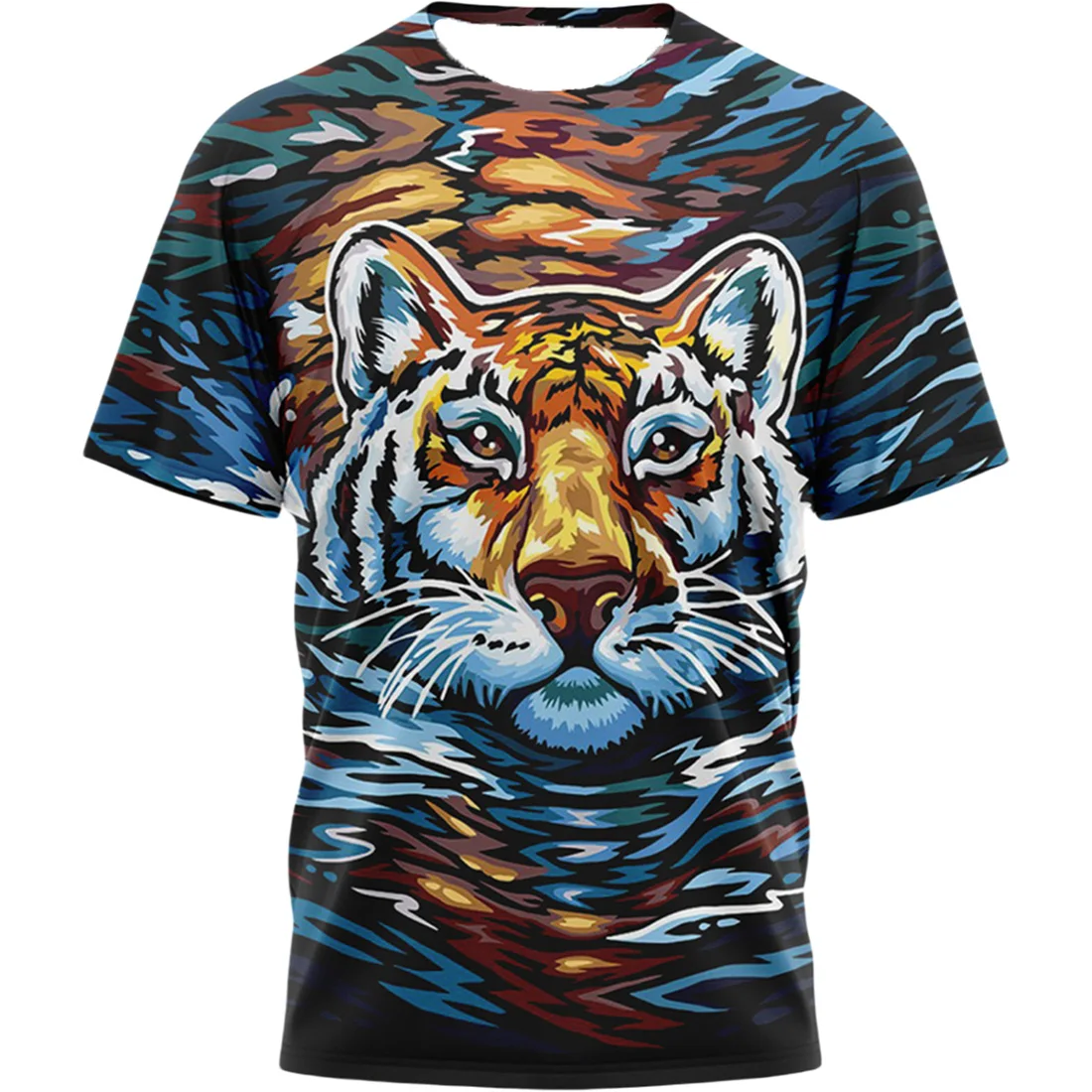 

PLUS Size Full-color Tiger Head Short-sleeved Cool T-shirt 3d Printed Casual Short-sleeved Shirt New Round Neck TShirt Clothing