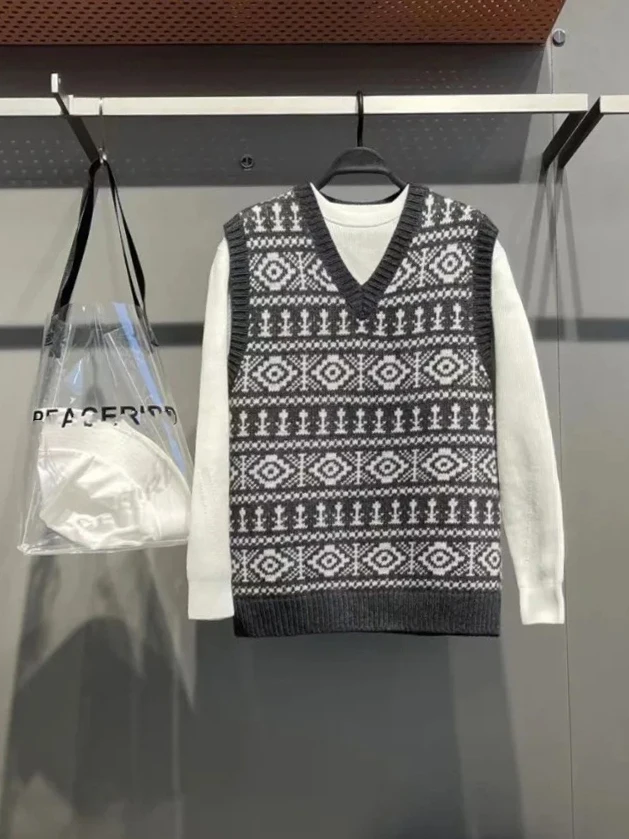 

ex Thiened Retro Knitted Sweater No Sve V-Ne Warm Wool Blend Fabric Couples Commuting Autumn Winter Faion B4286