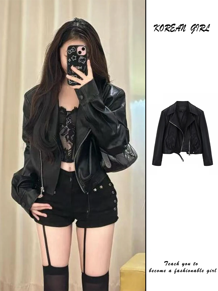 

Biker Jackets Womens Jacket Elbow Autumn Blacktweed Stand-Collar Checked Double-Breasted British Style College Retro Preppy Sexy