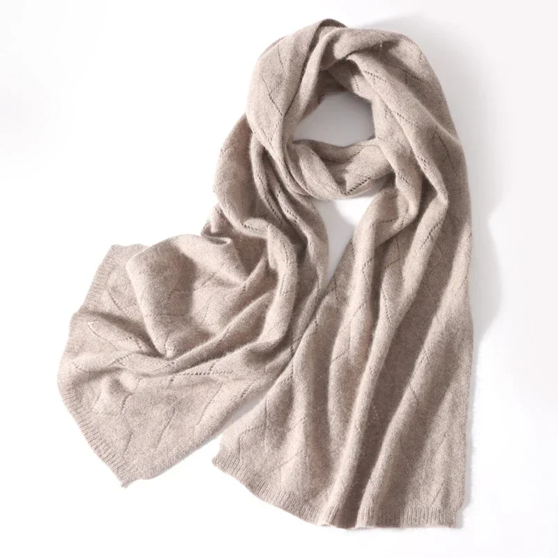 Lenço de caxemira de malha longa para mulheres 100% lã pura, envoltório minimalista, hijabs quentes, pashmina macia, aquecedor de pescoço, xale