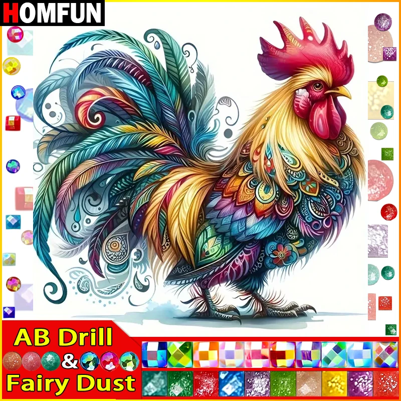 

HOMFUN Fairy Dust AB Full Drill Diamond Painting "Animal Rooster" DIY Picture Of Rhinestone 5D Diamond Embroidery Decor