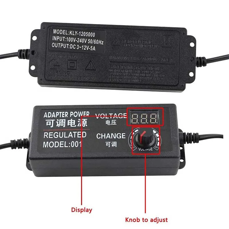 Adapter einstellbar 3V bis 12V 5A oder 3V bis 24V 2A Netzteil Display geregelter Knopf DC 5,5*2,5mm Eingang US EU 100-240VAC