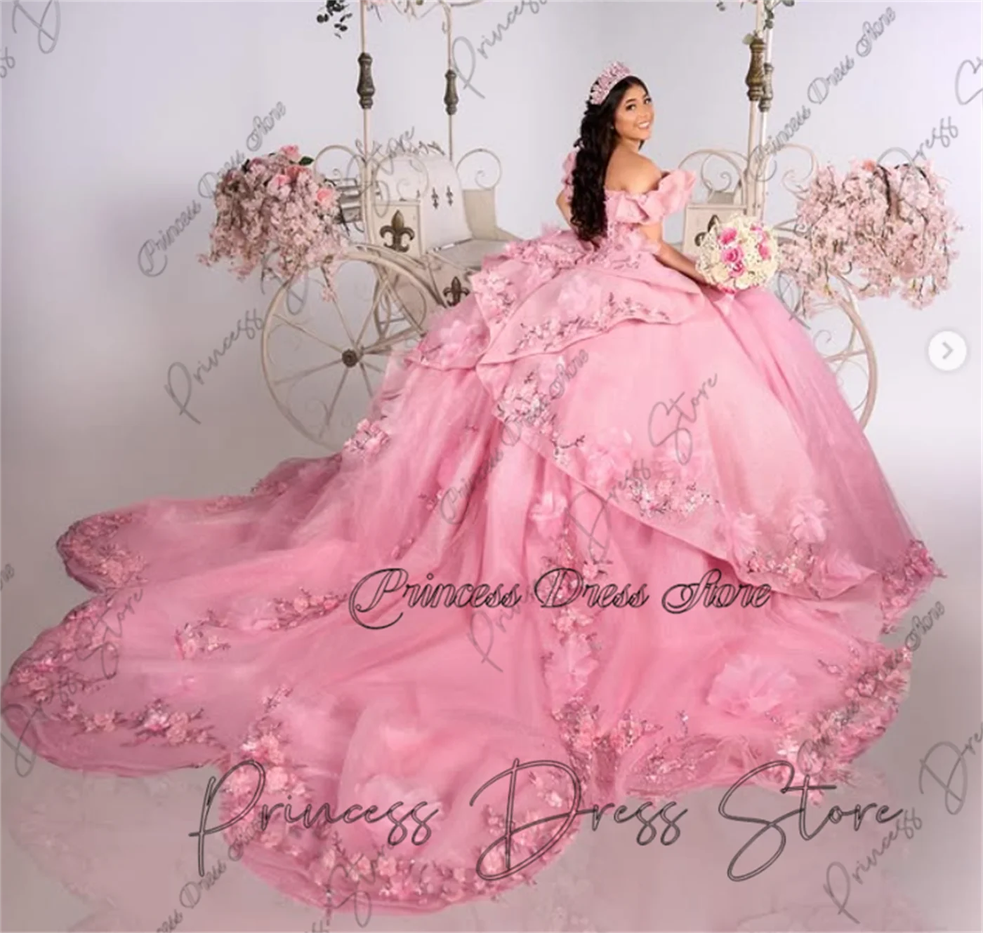 Doce luxo quinceanera vestido querida frisado cristais delicado flor apliques vestido de baile vestidos de aniversário personalizado