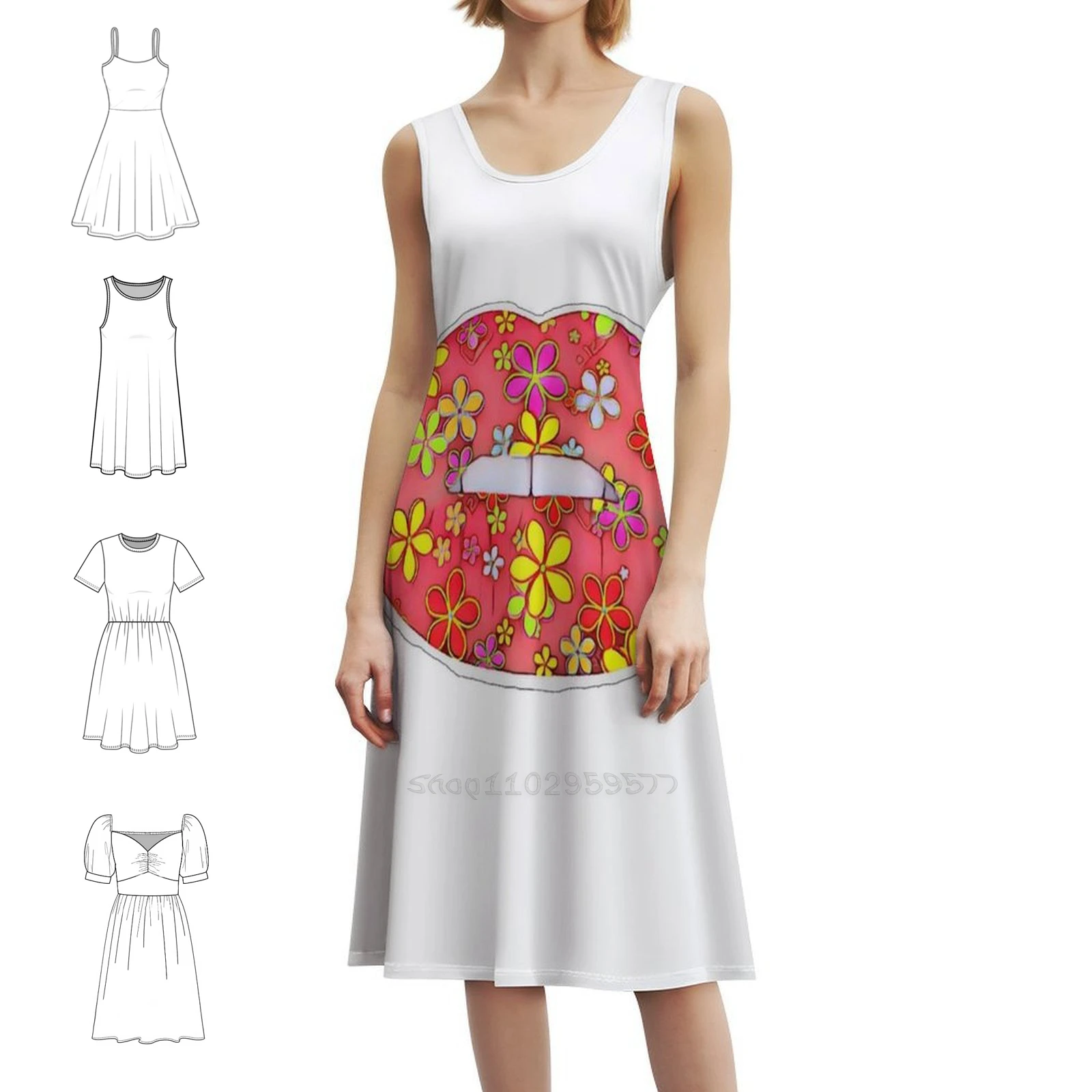 فستان قصير على طراز Flower Lips Preppy للنساء على شكل حرف a فضفاض مناسب فستان يوم غير رسمي موسيقى ملاحظات موسيقية جرافيك امرأة #1