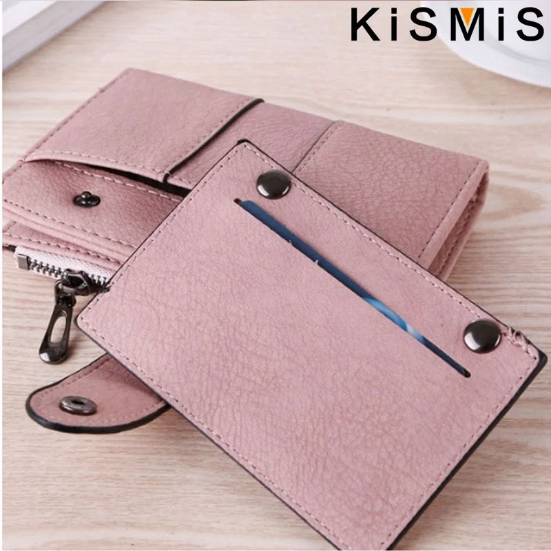 KISMIS New Style PU Leather Rivet Short Wallet - Zipper Change Card Holder, Women\'s Coin Purse Wallet, Stonego Money Bag
