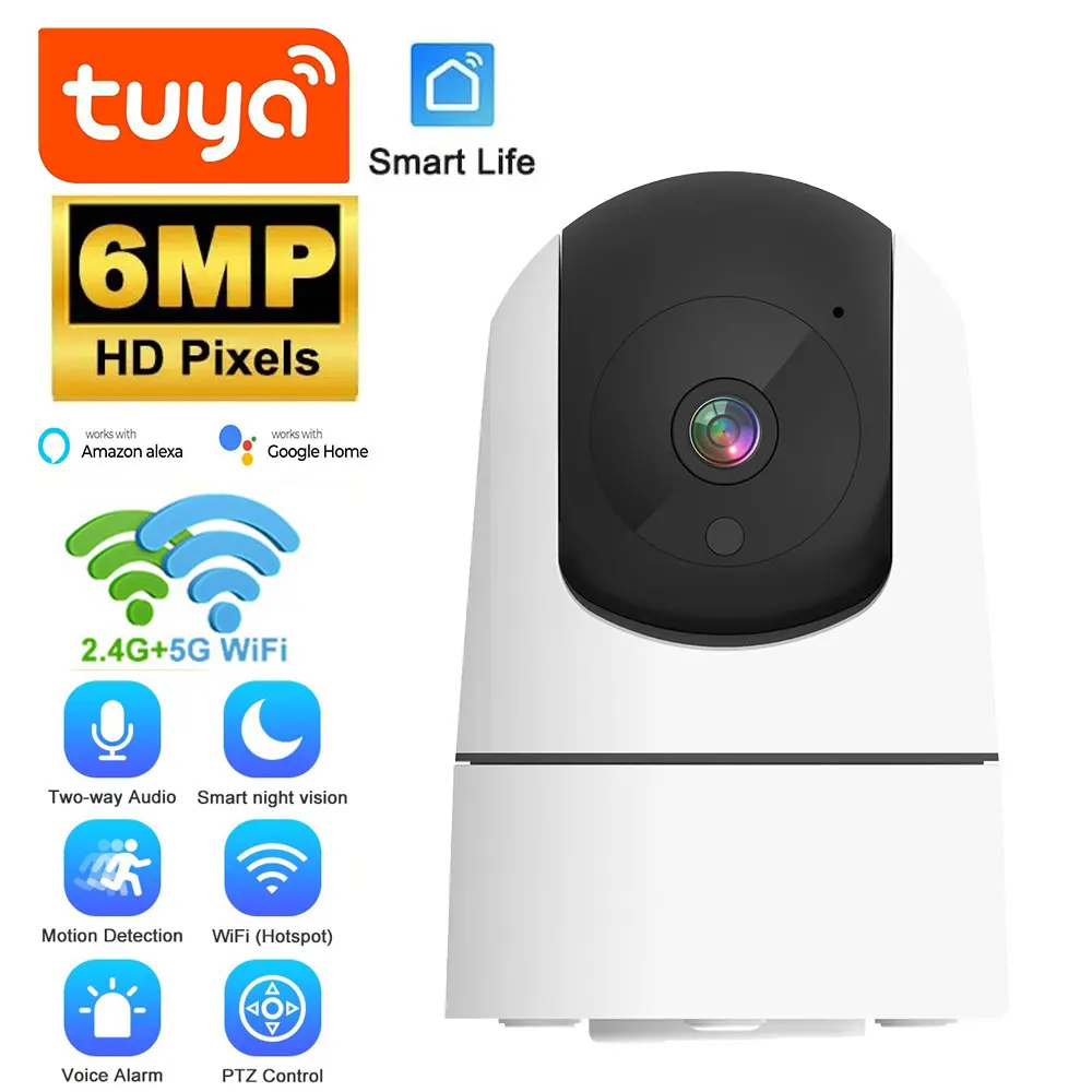

Tuya Smart 5G WiFi Indoor Security Camera 6MP Wireless Auto Tracking Surveillance Baby Monitor IR Night Vision 6x Zoom IP Camera