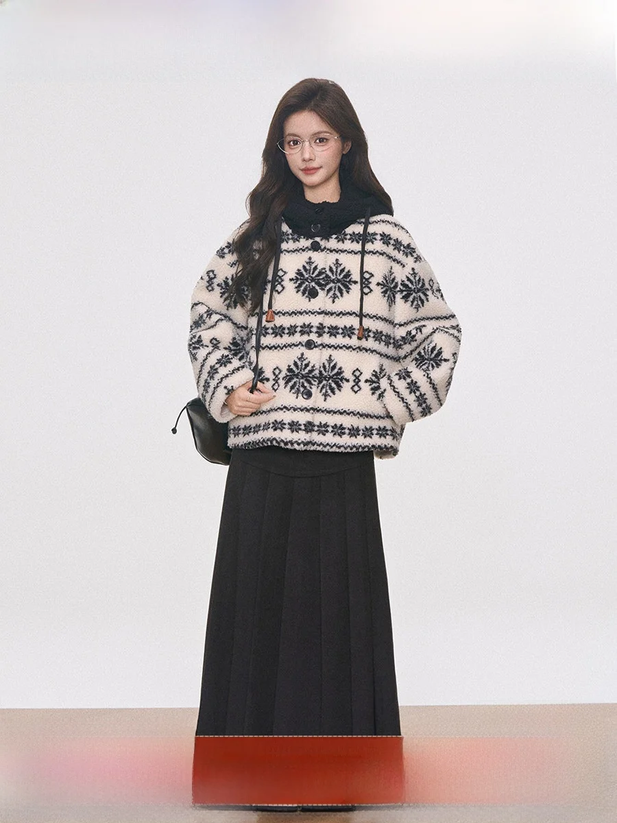 

Новое женское пальто Westayone из меха и кожи с узором Fair Isle, длинная юбка, комфортное, теплое, ветрозащитное, повседневное, размер S