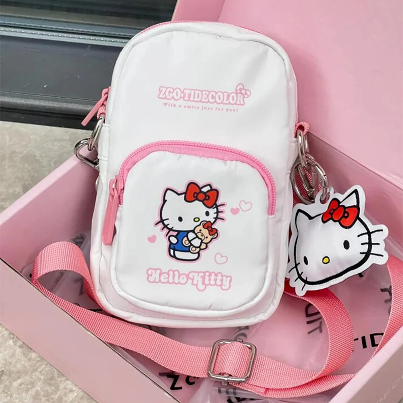 Маленькие сумки через плечо Hello Kitty, мини-кошельки для мобильных телефонов с ремешком через плечо, кошелек для телефона, сумка на плечо, нейлоновая сумка на руку, Рождество