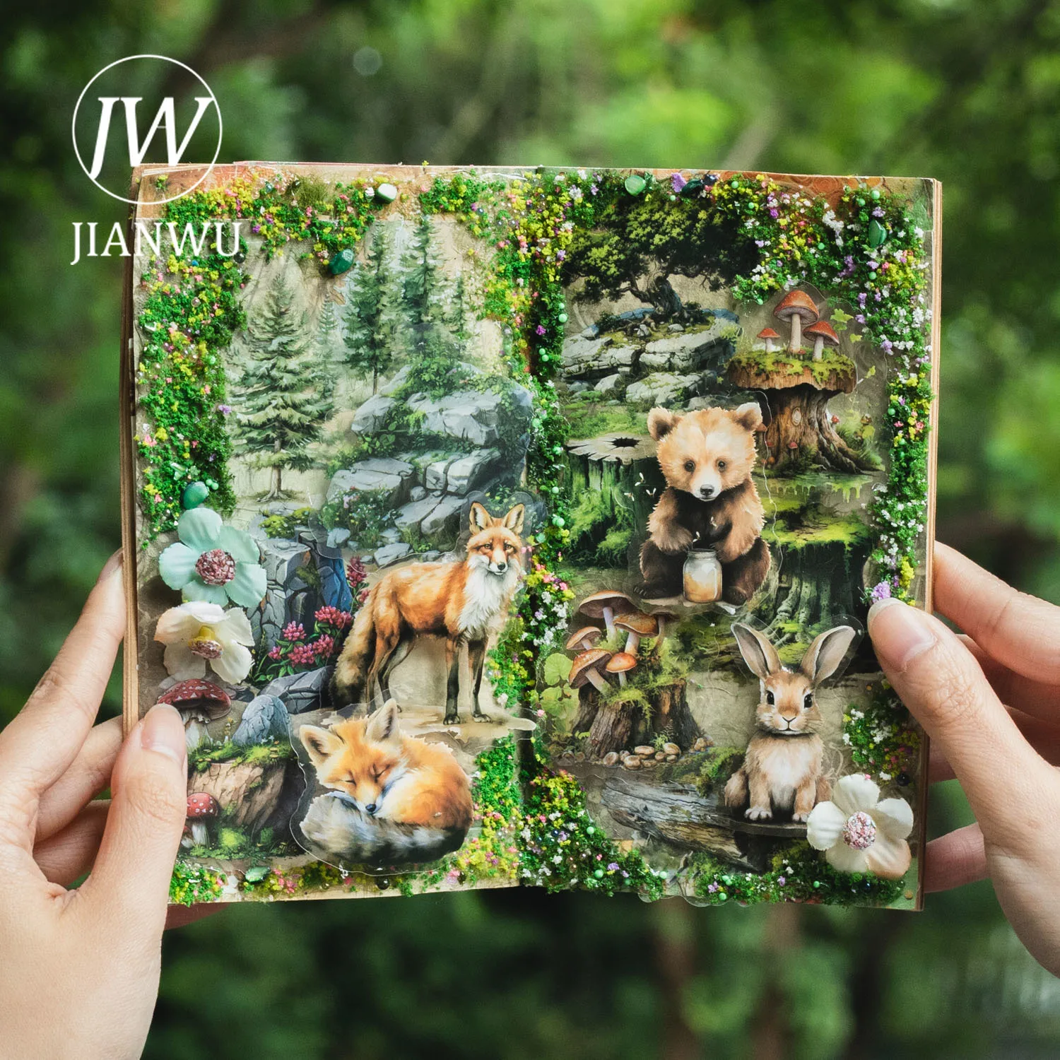 JIANWU-Vintage Animal Planta Colagem Material PET Adesivo, Floresta Home Series, Creative DIY Jornal Papelaria Scrapbooking