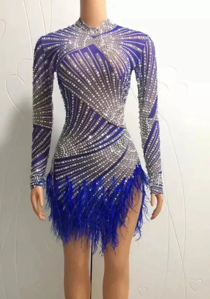 Sexy pérola strass borlas pacote apertado hip vestido senhora aniversário baile de formatura noite franjas vestidos cantor anfitrião boate traje