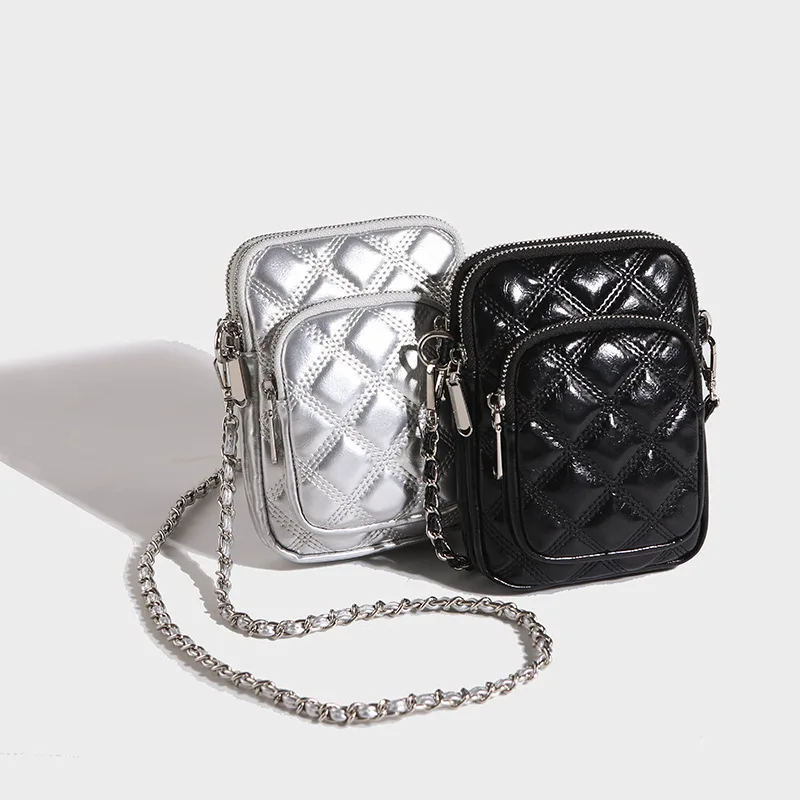 

2025 Autumn Lattice Chain Shoulder Crossbody Bags Korean Fashion Phone Crossbody Bag Ladies Travel Small Purse Handbags