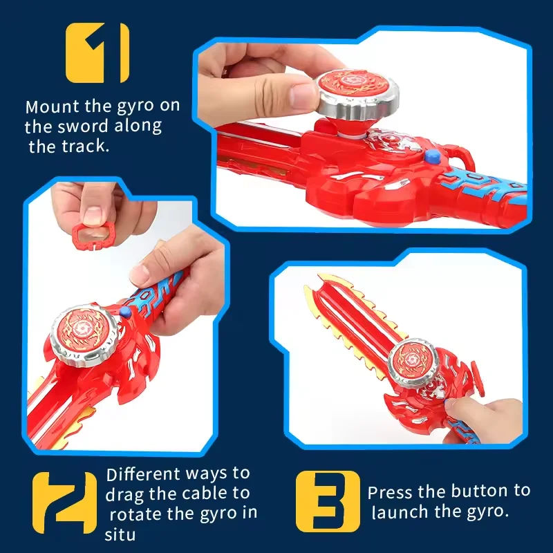 ชุดของเล่นไจโรต่อสู้สำหรับเด็ก - ลูกข่างรูปดาบพร้อมอุปกรณ์ยิง, เกมแบบอินเทอร์แอคทีฟสำหรับผู้เล่นหลายคน, ของเล่นคอมโบดาบและไจโรสุดเท่