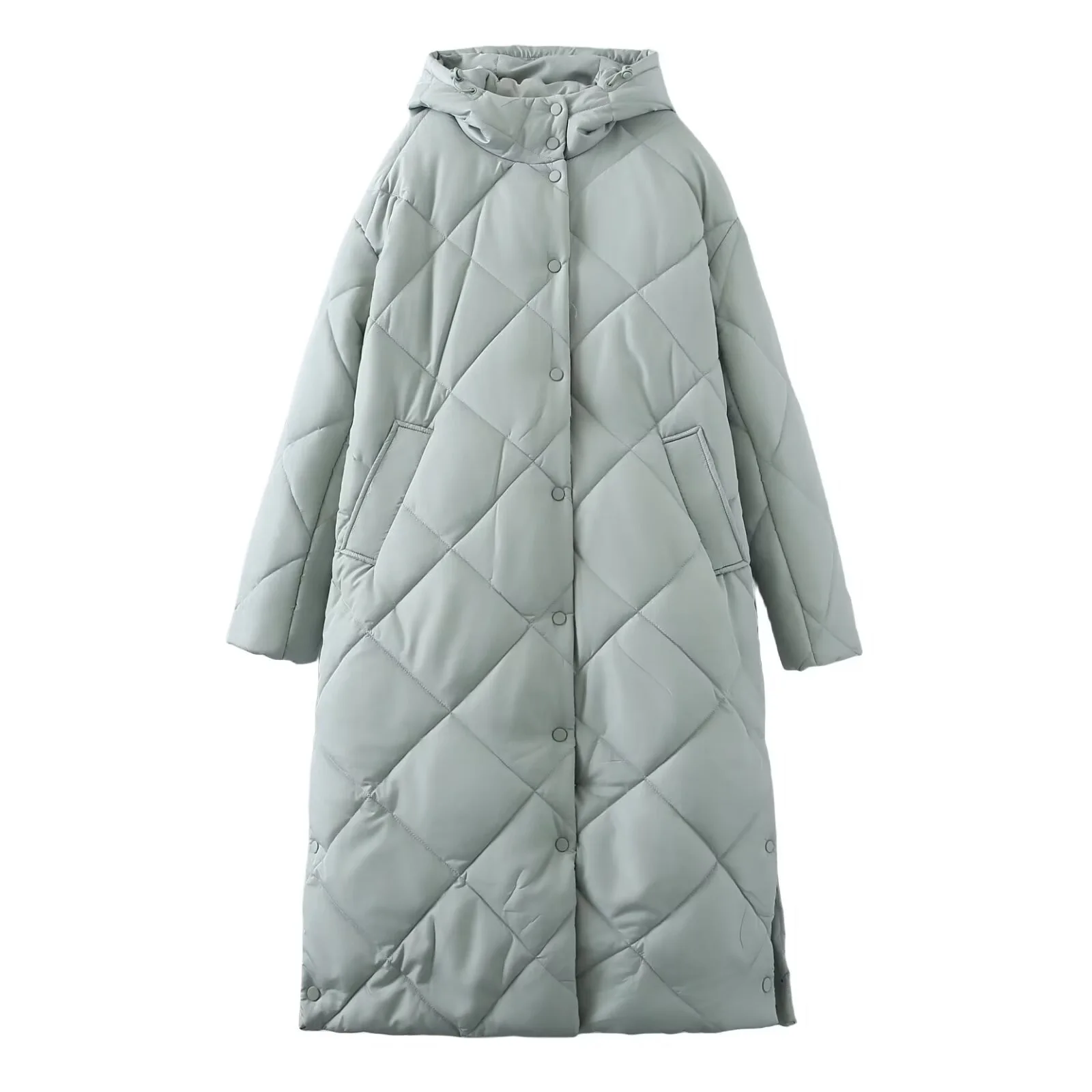 

Women's Fashion Casual Hooded Cotton Jacket Light Long Hooded Coat For Women Design Button Side Pockets Warm Stylish CO2W