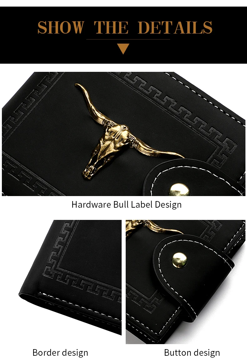 Neue Herren-Geldbörse, kurz, multifunktional, mit mehreren Kartenfächern, Metall-Bull-Label, Luxus-Geldbörse, Reißverschluss, Designer, kleine, schlanke Geldbörse – Detail 6