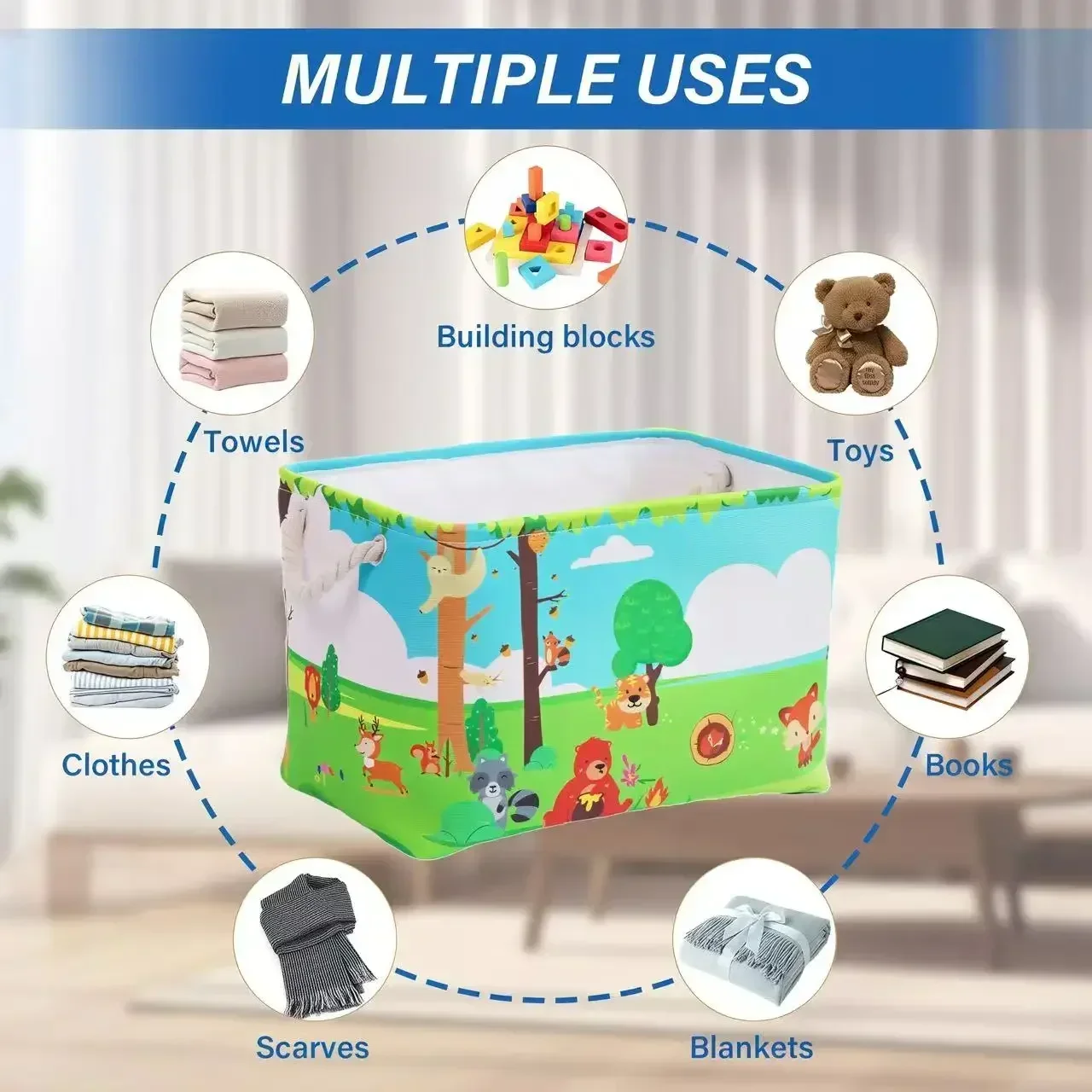 1/2PCS Collapsible Cartoon Storage Basket Large Capacity Storage Basket with Handle Foldable Storage Bin for Nursery Playroom