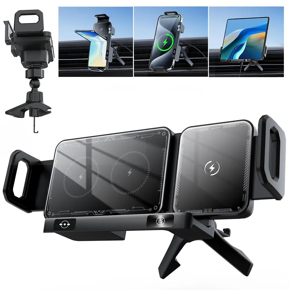 

360° Rotation Automatic Rotating Horizontal Screen Bracket Wireless Charging Stand For Samsung Mobile Phone Holder