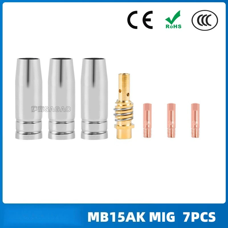 

Два защитных сопла для сварочного пистолета 15АК, защитный кожух, токопроводящее сопло, токопроводящие сопла, 7 шт.