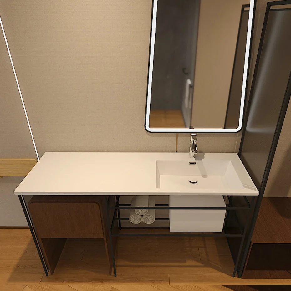 Hotel Minimalist Washbasin, Seamless Artificial  Integrated Basin, Bathroom Cabinet, Acrylic Gel Coat, Washbasin