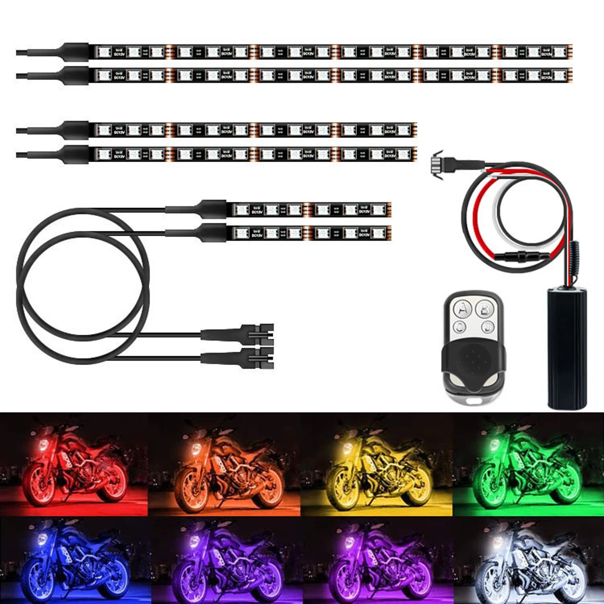 Universal LED Motorcycle Decorative Ambient Light 5050 SMD Sound Music Control RGB Moto Atmosphere Light Strip Chassis Lamp Kit