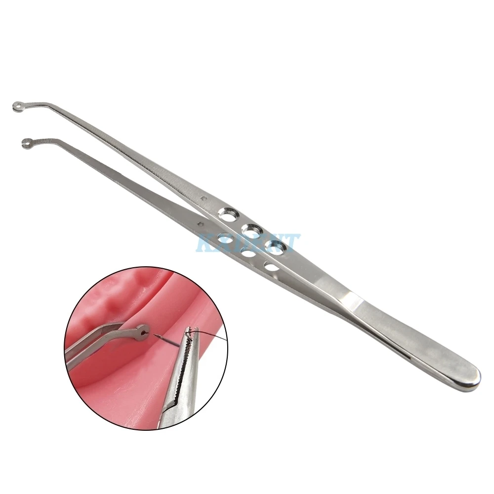 Dental Surgical Suture Tweezers with Holes Stainless Steel Dental Implant Suture Clamp Tweezers Oral Dental instruments 2 Type