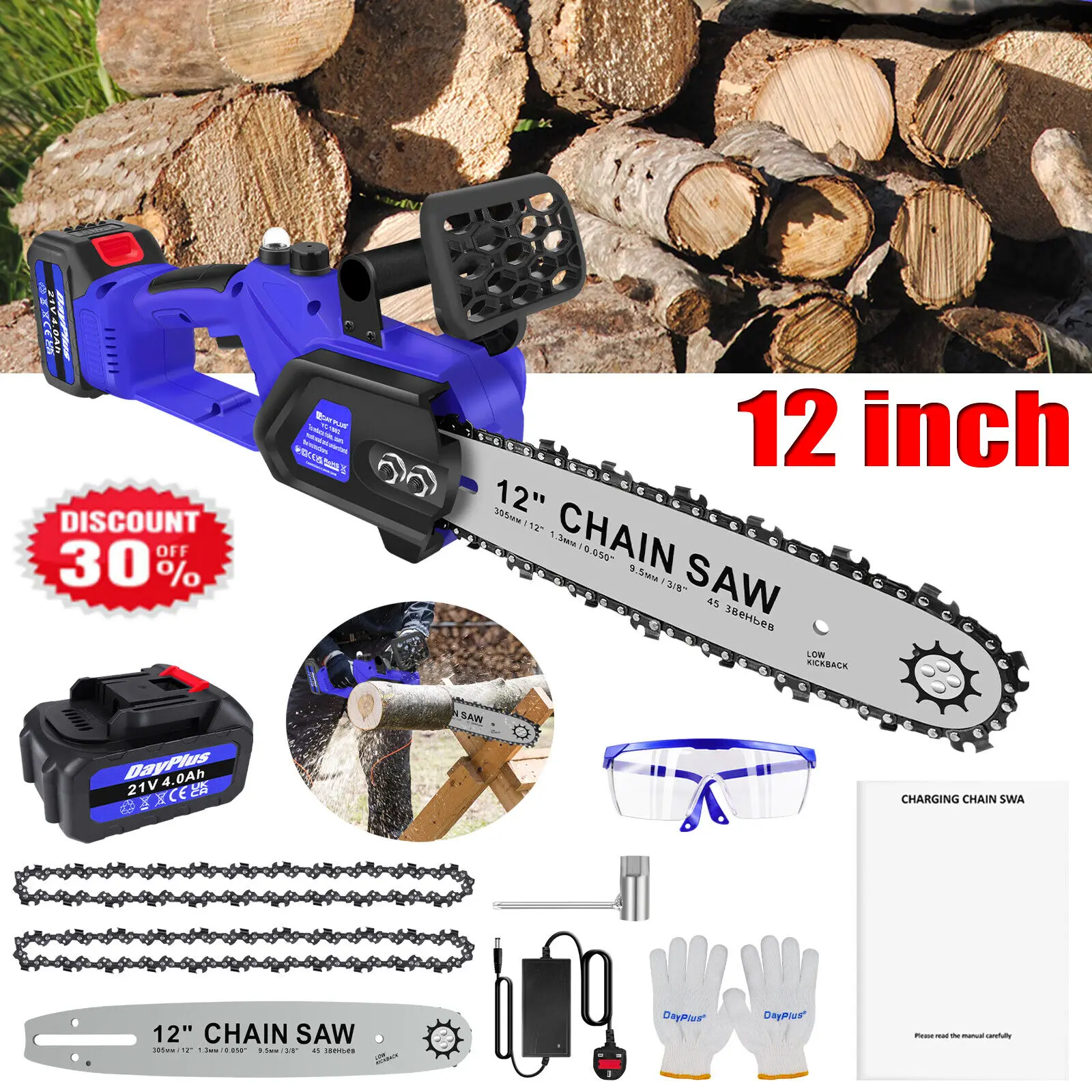 12 Inch Cordless Electric Chainsaw Brushless Mini Chain Saw with Battery Toolbox Handheld For Makita Wood ，Cutting Garden Tree