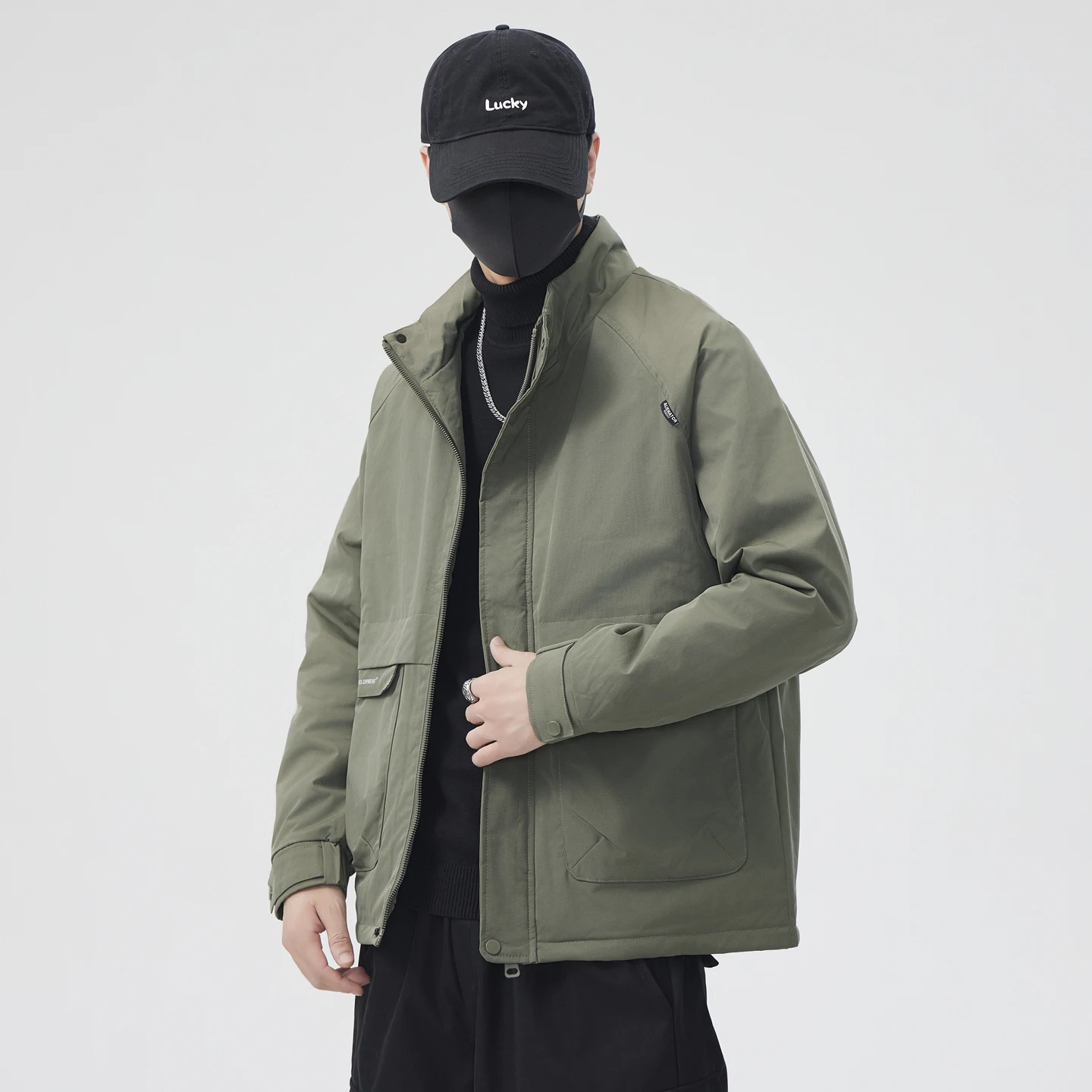 

Модная утепленная хлопковая куртка для мужчин: новая модель для весны, осени и зимы, рабочая одежда с воротником-стойкой, повседневный стиль, защита от холода