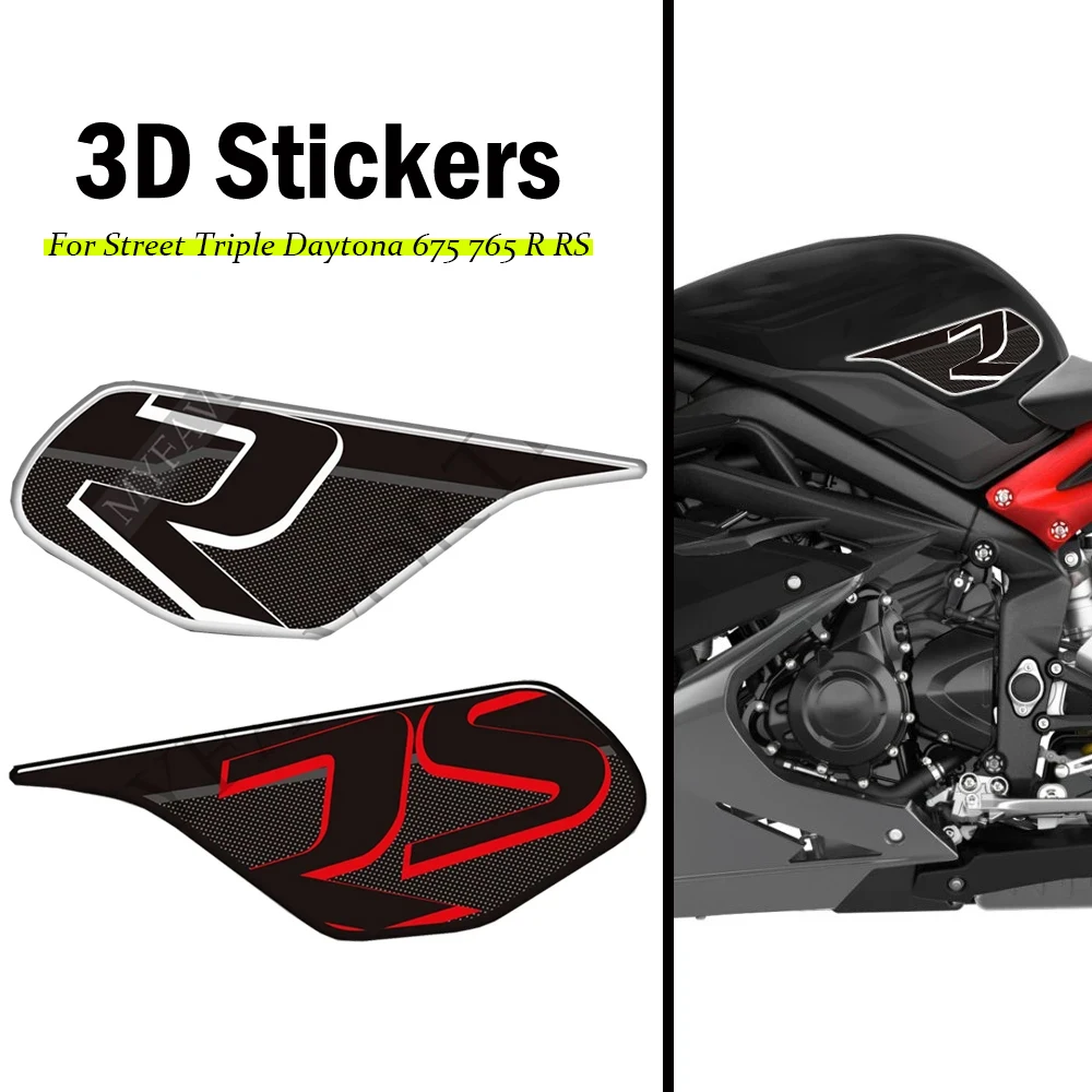 

Motorcycle For Triumph Street Triple Daytona 675 765 R RS Stickers Decals Gas Fuel Oil Kit Knee Fish Bone Tank Pad Protector