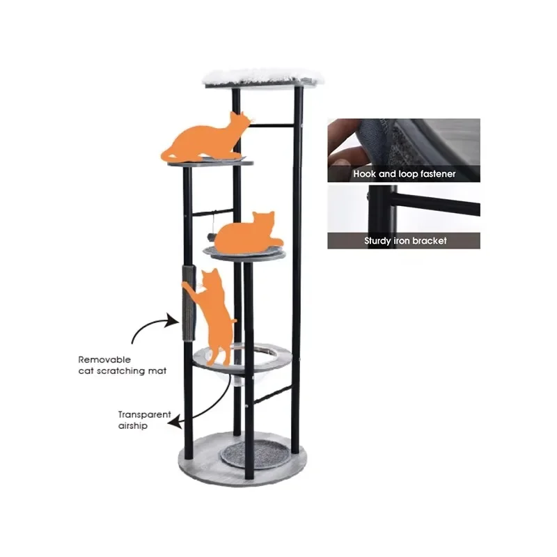 Metal Frame Premium Modern Multi-Layer Cat Tree Tower with Removable Transparent, Platform Cat Tower Furniture