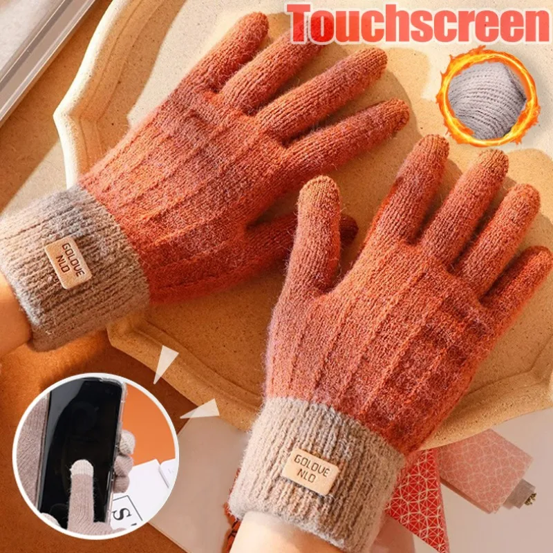 

Sensitive Touchscreen Glove Winter Plush Knitted Mitten Thick Wool Warm Gloves Autumn Outdoor Cycling Skiing Thermal Mittens