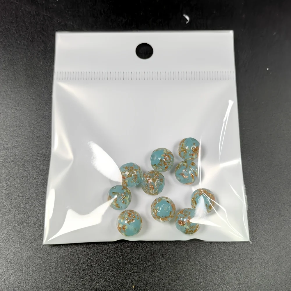 Dreamy Seafoam Blue & Gold Glitter Glass Beads - 8mm Round Loose Beads for DIY Jewelry, Handmade Accessories & Creative Crafts