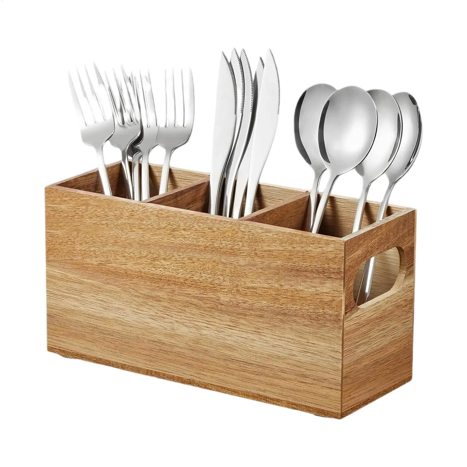 Wood Utensil Holder Extra Large 3 Compartments Kitchen Counter Organizer Oil Bottle Spoon Fork Ladle Stand Home Camping BBQ